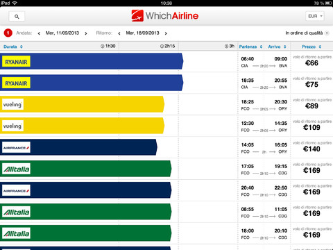 WhichAirline ricerca grafica dei voli iPad pic0