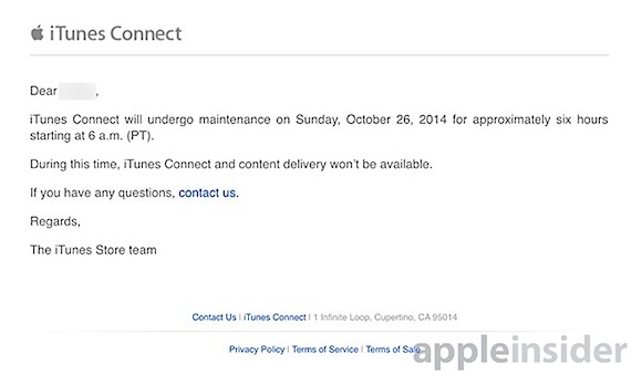iTunes Connect sarà inaccessibile per alcune ore durante la giornata del 26 ottobre